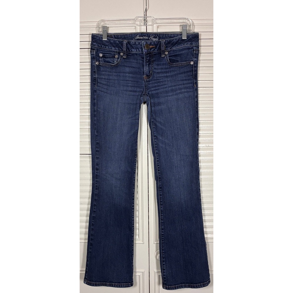 American Eagle Favorite Boyfriend Jeans Dark Wash Blue Stretch Size 8 FLAW